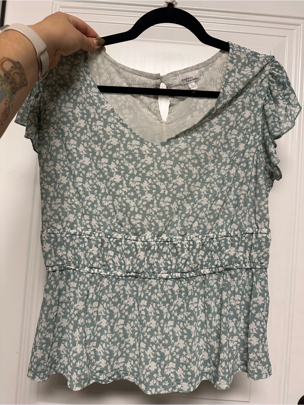 Madison & Berkeley Sage Green Floral Peplum Top